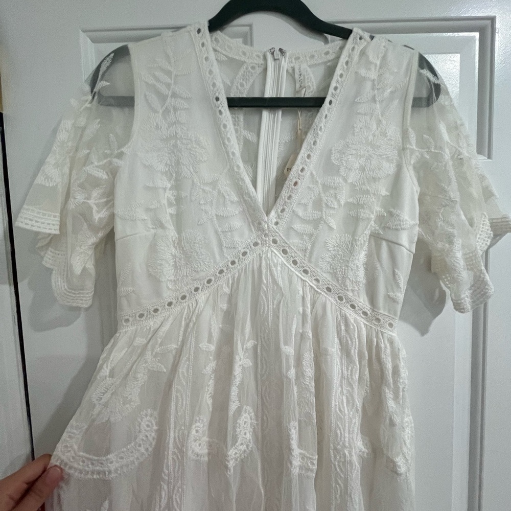 Pinkblush White Lace Mesh Overlay Maternity Maxi Dress - Picture 7 of 7